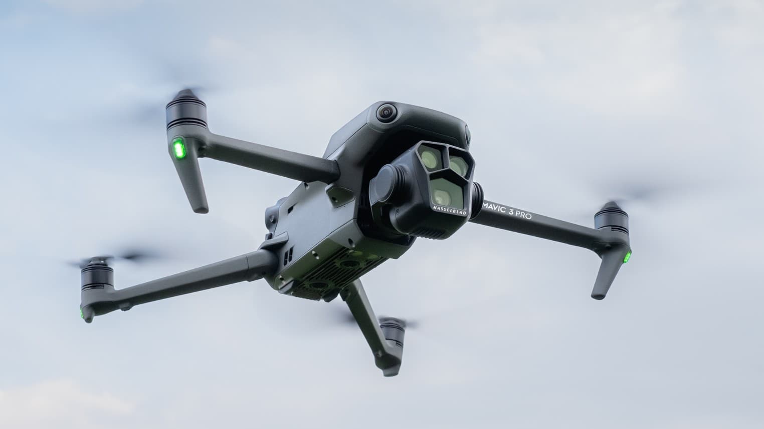 Premium camera drone in flight