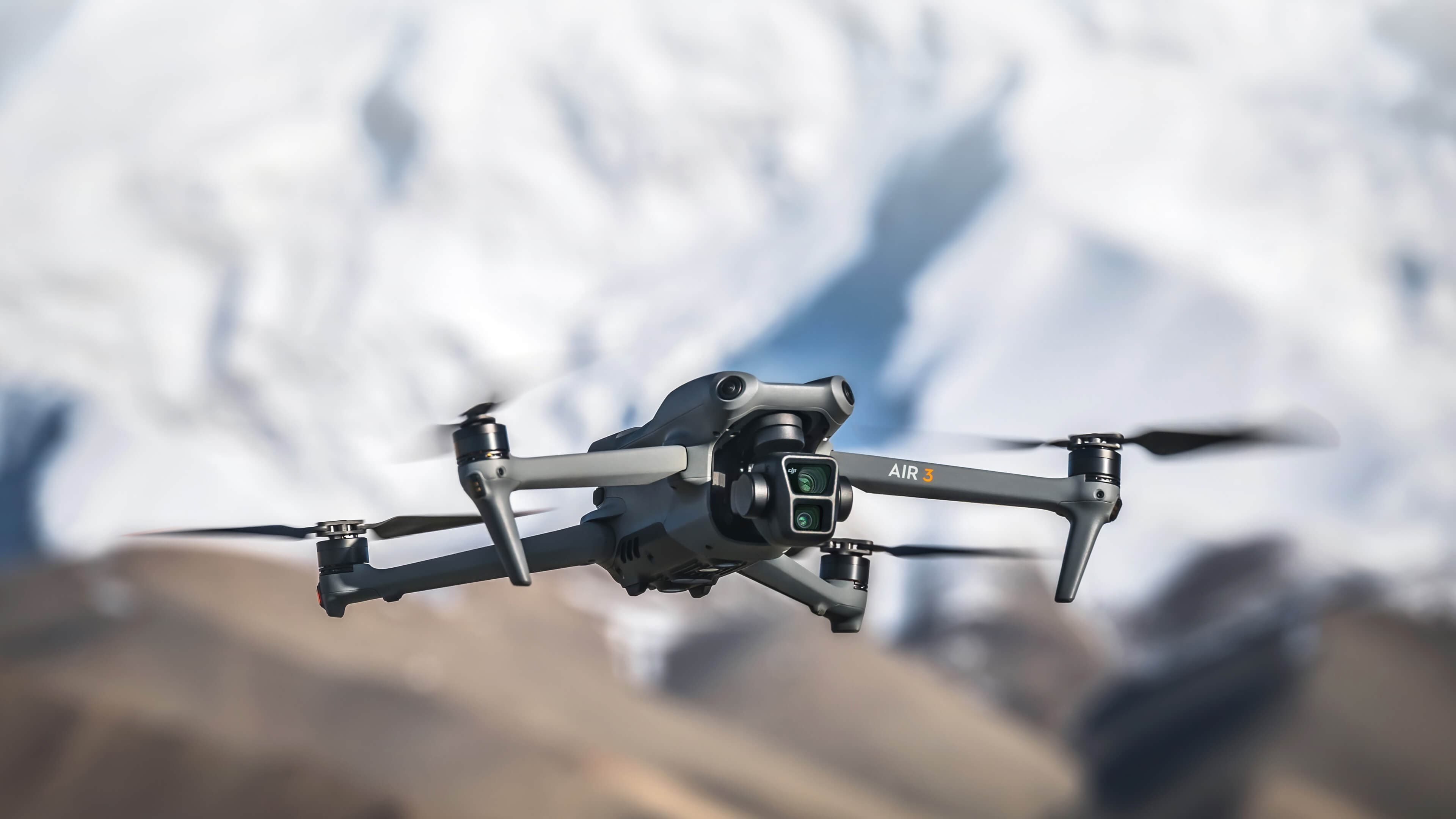 Mid-size drone flying outdoors